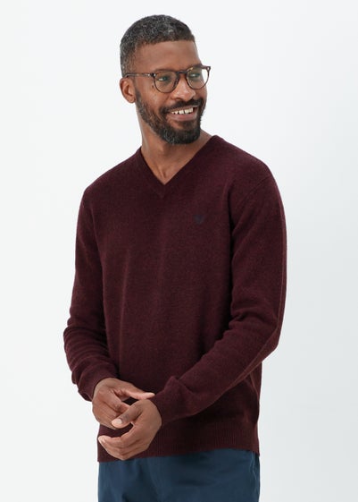 Lincoln Burgundy 100% Lambswool V Neck Jumper