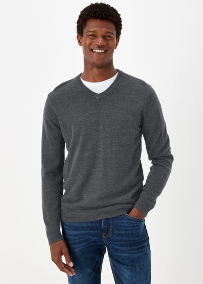 Charcoal Soft Touch V-Neck Jumper - Small