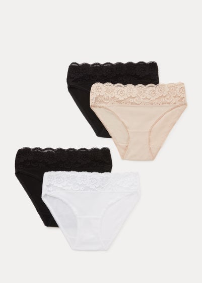 4 Pack Lace Trim High Leg Knickers