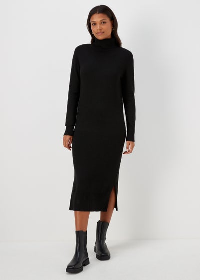 Black Roll Neck Knitted Dress - Extra small