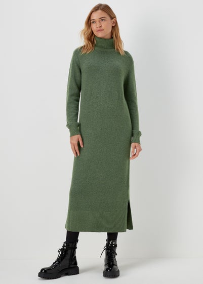 Green Roll Neck Knitted Dress - Extra small