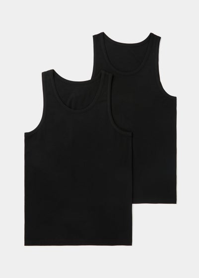 2 Pack Black Cotton Vests - Small