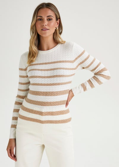 Taupe Stripe Baby Cable Jumper