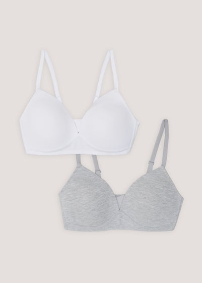 2 Pack Grey & White Non Wired Padded Bralettes - 34A