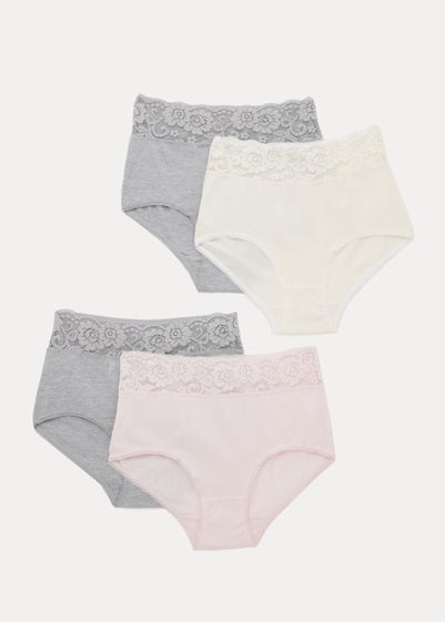4 Pack Multicoloured Lace Trim Full Knickers - Size 8