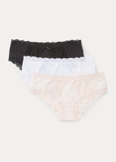 3 Pack Lace Side Short Knickers - Size 10
