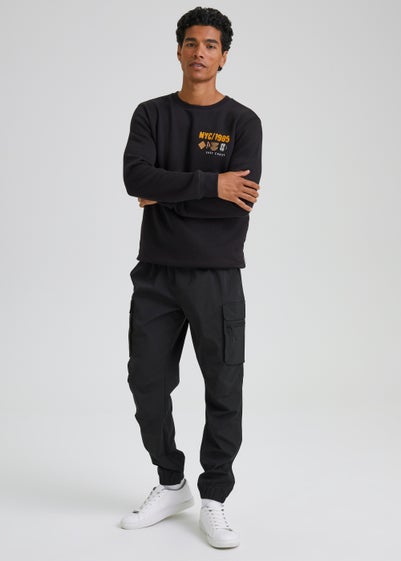 Black Cuffed Cargo Trousers