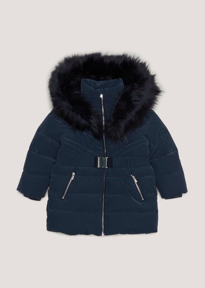 Girls Navy Faux Fur Coat (4-13yrs)