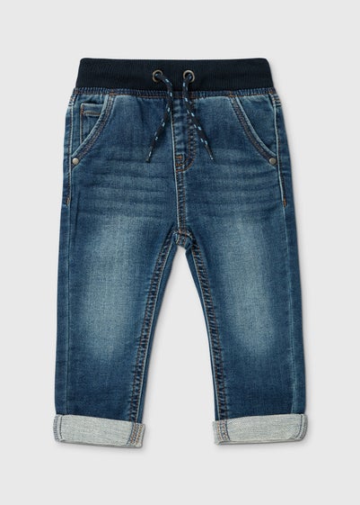 Boys Blue Ribbed Waist Knitted Jeans (9mths-6yrs) - Age 9 - 12 Months