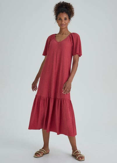 Pink Crinkle Batwing Midi Dress - Size 8