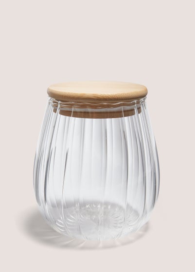Small Curved Ribbed Glass Jar (10cm x 8cm)