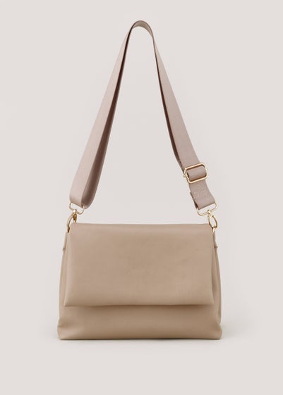 Taupe Triple Compartment Cross Body Bag - One Size