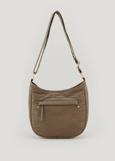 Taupe Washed PU Messenger Bag - One Size