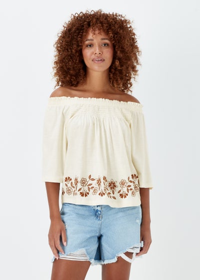 Ivory Embroidered Bardot Top