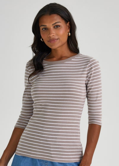 Beige Stripe 3/4 Sleeve T-Shirt Reviews - Matalan