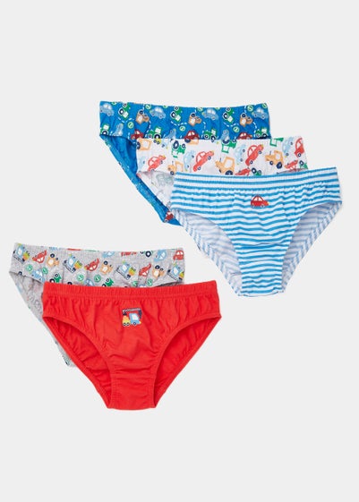 Boys 5 Pack Multicoloured Transport Print Briefs (2-9yrs) - Age 2 - 3 Years