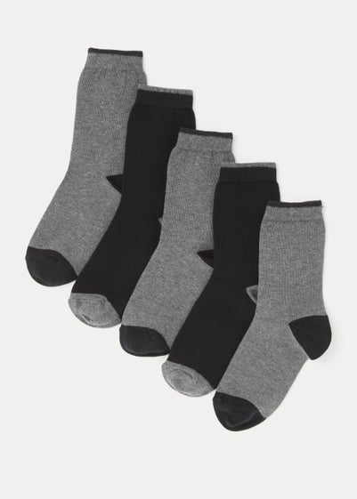Kids 5 Pack Black Heel & Toe Socks (Younger 6-Older 6.5)