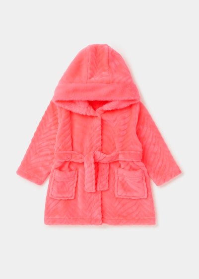 Girls Neon Pink Chevron Faux Fur Dressing Gown (9mths-11yrs) - Age 9 - 12 Months