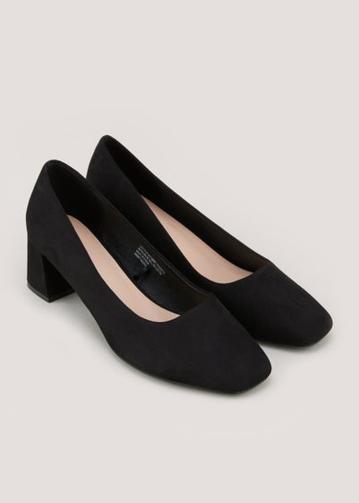 Black Square Toe Block Heels - Size 3