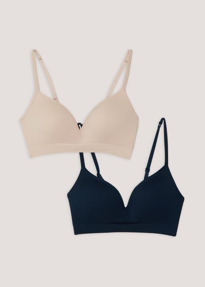 2 Pack Nude & Navy Seamless Moulded Bras - Small
