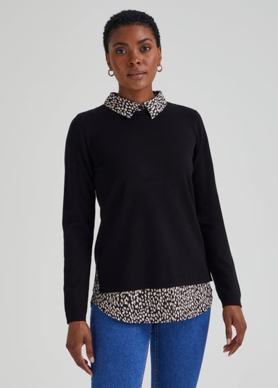 Papaya Petite Black 2 in 1 Shirt Jumper