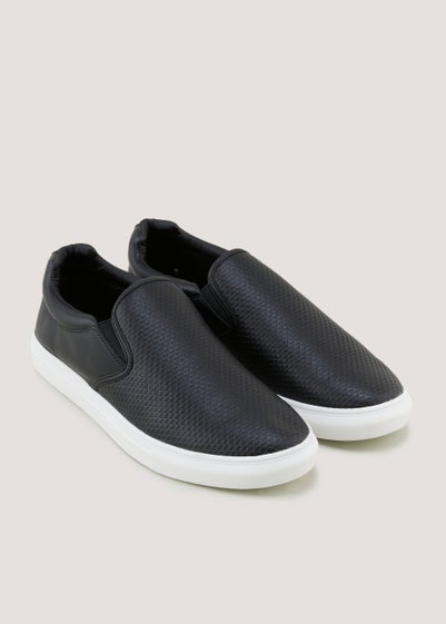 Black Slip On Textured PU Shoes