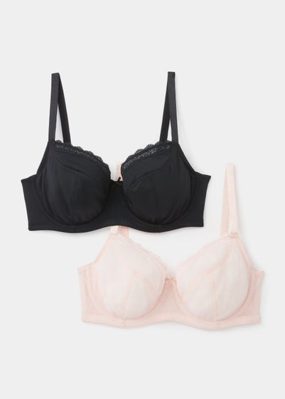 2 Pack DD+ Textured Lace Non Padded Bras - 32DD