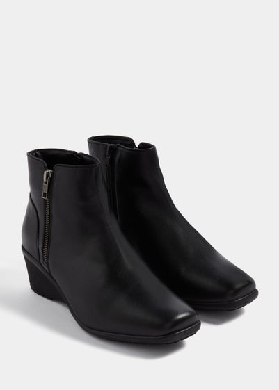 Soleflex Black Real Leather Wedge Boots