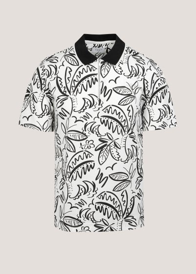 White & Black Abstract Print Polo Shirt