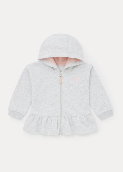 Girls Grey Peplum Zip Up Hoodie (9mths-6yrs) - Age 9 - 12 Months