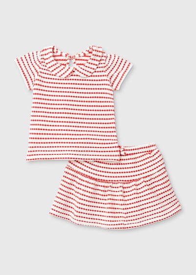 Girls Red Stripe Top & Skirt Set (9mths-6yrs) - Age 9 - 12 Months