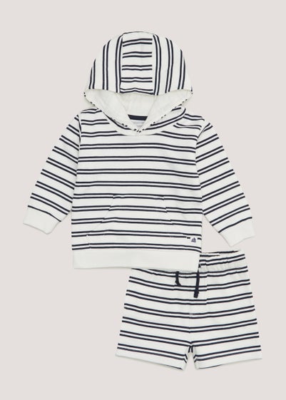 Boys Cream Nautical Stripe Hoodie & Shorts Set (9mths-6yrs) - Age 9 - 12 Months