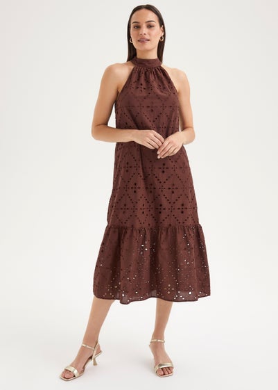 Et Vous Brown High Apex Schiffli Dress