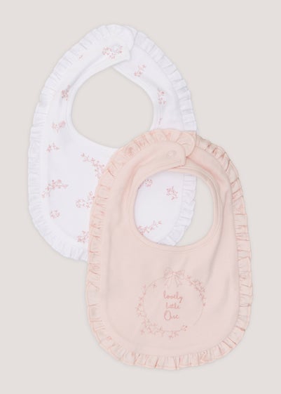 2 Pack Pink Frill Bibs - One Size