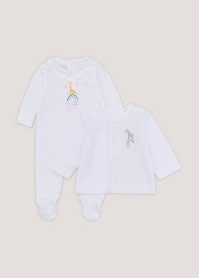 Baby White 2 Piece Top & Sleepsuit Set (Newborn-12mths)