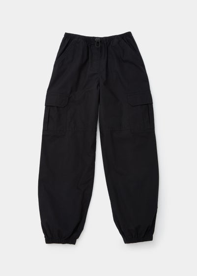 Girls Black Brushed Parachute Trousers (7-15yrs)