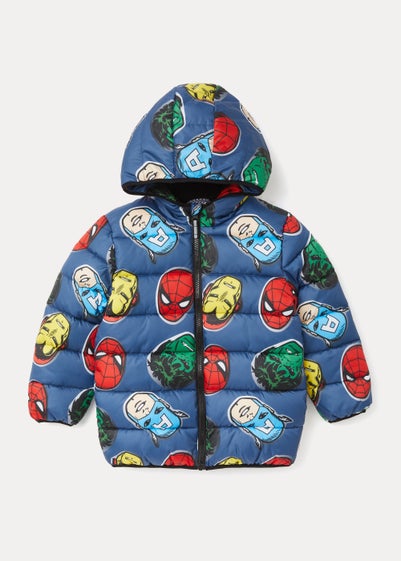 Kids Navy Marvel Print Shower-Resistant Coat (3-9yrs)