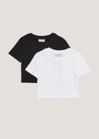 Girls 2 Pack Black & White Crewneck T-Shirts (4-15yrs)