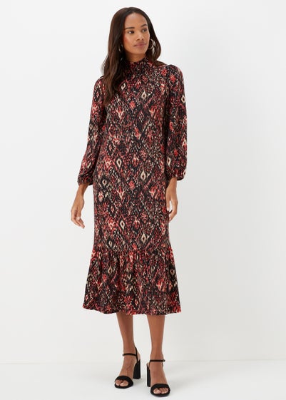 Mutlicoloured Ikat Print Midi Dress