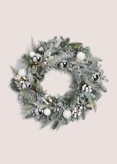 Silver LED Bauble Wreath (60cm x 60cm x 13cm)