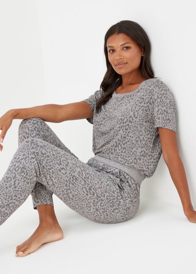 Grey Marl Animal Print Pyjama Bottoms