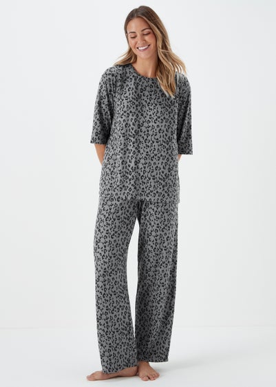 Grey Marl Animal Print Pyjama Set