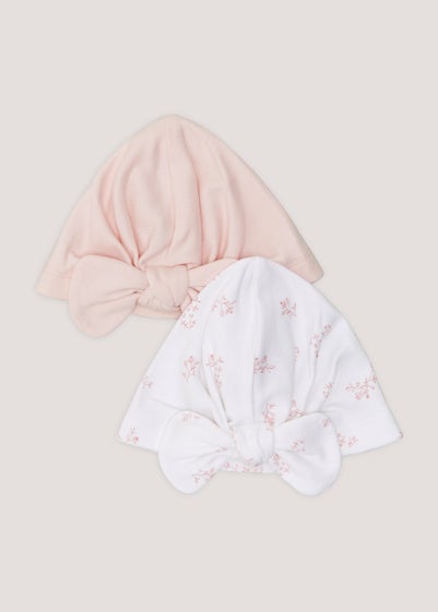 2 Pack Pink & White Baby Hats - Age 3 - 6 Months