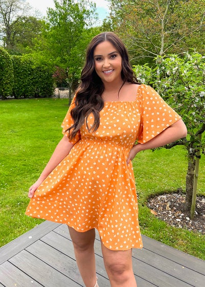 In the Style Jac Jossa Orange Floral Print Swing Dress