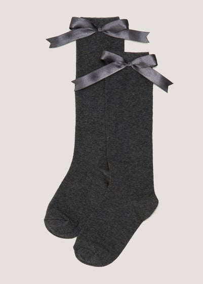 Girls 2 Pack Grey Bow Over the Knee Socks (Younger 6-Older 5.5) - Sizes 6 - 8.5
