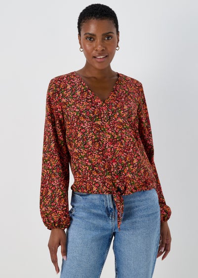 Multicoloured Floral Front Tie Top - Size 8