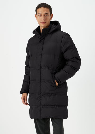 Black Long Length Showerproof Puffer Coat