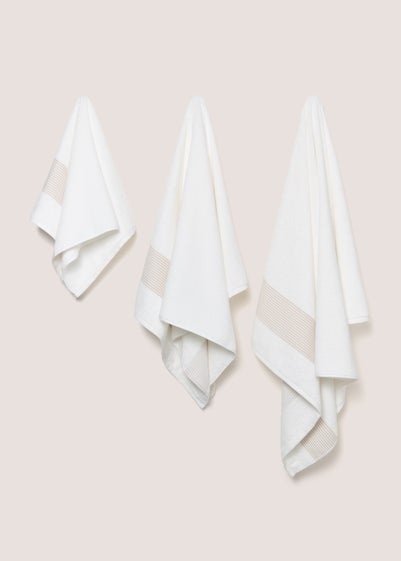 White & Beige Linen Border Towel