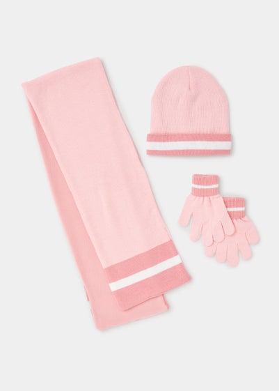 Girls 3 Piece Pink Hat Scarf & Gloves Set (3-13yrs) - Age 11 - 13 Years
