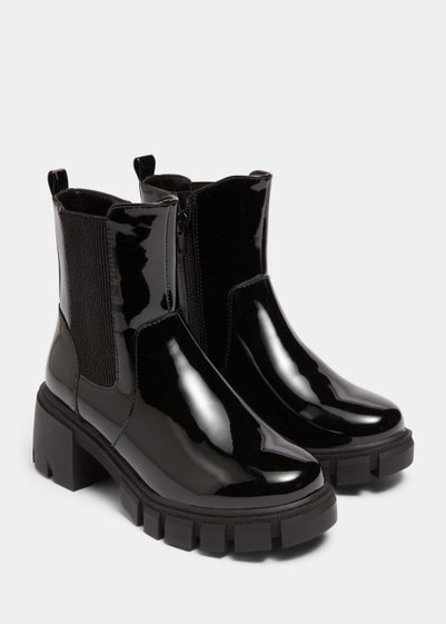 Girls Black Patent Heeled Boots (Younger 12-Older 5) - Size 12 Infants